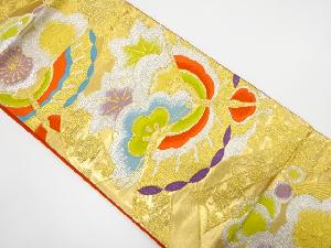 アンティーク　野々村機業製　蝶に笠松・紅葉模様織り出し袋帯（材料）